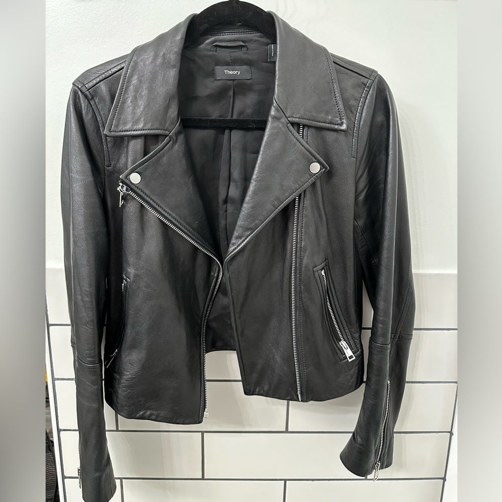 Theory black leather jacket